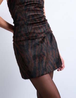 Topshop Faux Fur Pony Skin Pelmet Mini Skirt In Brown