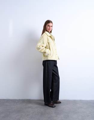 Topshop Faux Fur Pony Skin Western Trucker Jacket In Yellow