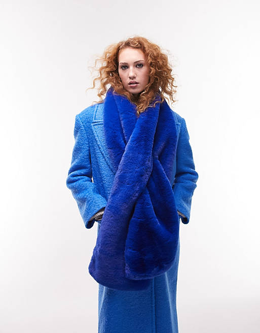 Topshop faux fur scarf in cobalt
