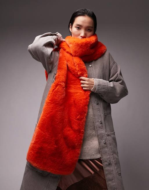 Topshop faux fur scarf in orange, 3 of 4