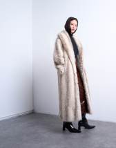 Topshop faux fur shawl longline coat in white stripe