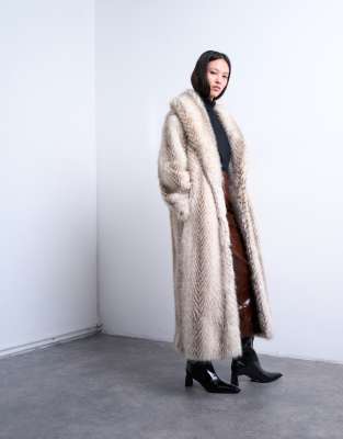 Topshop Faux Fur Shawl Longline Coat In White