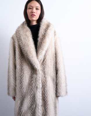 Topshop Faux Fur Shawl Longline Coat In White