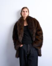 Topshop faux fur shawl mid length coat in chocolate