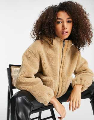 tan faux shearling jacket topshop