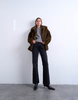 Topshop Faux Fur Short Car Coat In Multi