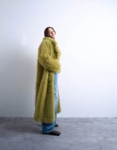 Faux fur super long coat in green