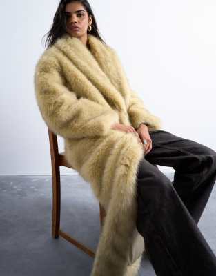 Topshop Faux Fur Super Long Oversized Shawl Coat In Multi