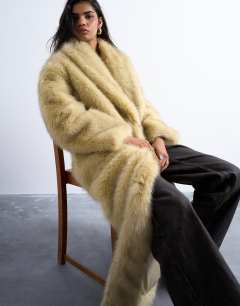 Faux fur super long oversized shawl coat in buttermilk