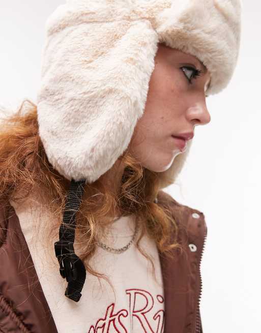 Cream faux online fur hat