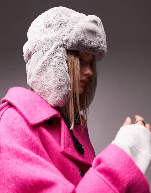 Topshop faux fur trapper hat in grey