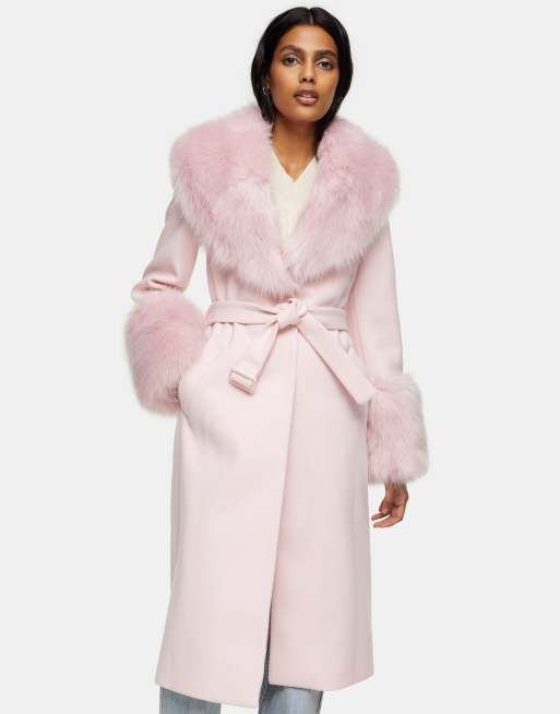 Pink fur 2024 long coat