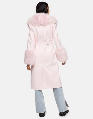 Girlfriend Material faux fur wave print longline coat in pink and green