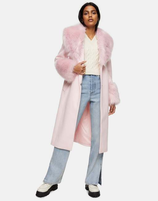 Faux fur 2024 trimmed coat