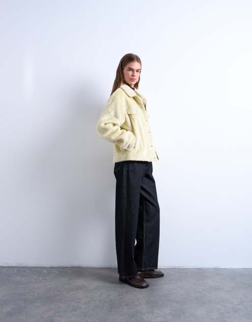 Topshop faux fur western trucker jacket in buttermilk, 2 of 4