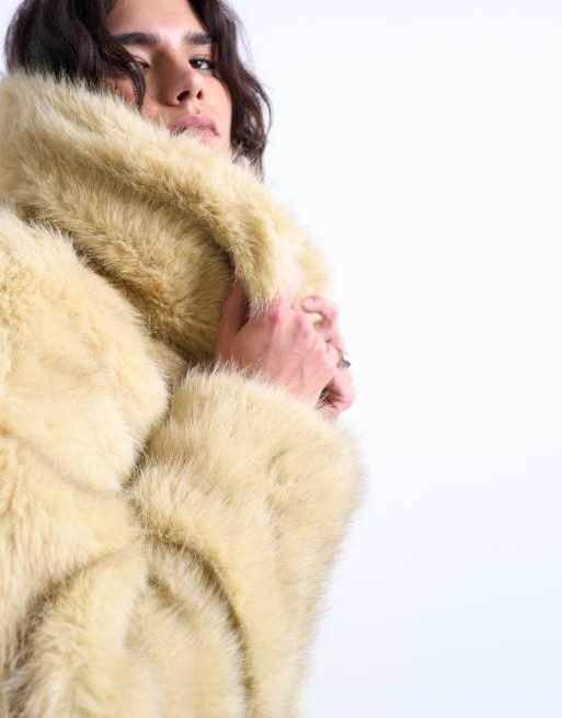 Topshop faux fur zip thru bomber jacket in buttermilk