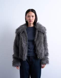 Faux fur zip thru bomber jacket in grey