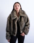 [Topshop] Topshop faux fur zip thru bomber jacket in natural-Neutral XS natural