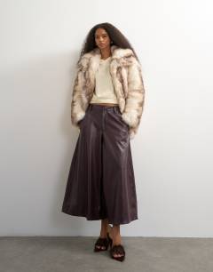 Faux leather a line culotte trousers in burgundy