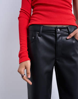 Topshop Faux Leather Ankle Grazer Pants In Red