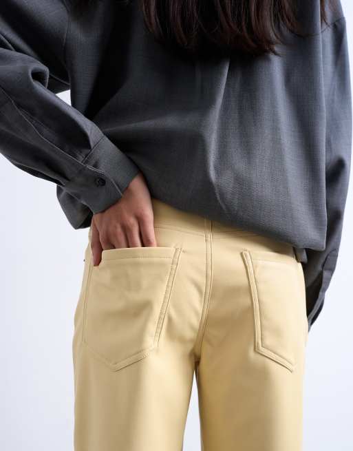 Topshop faux leather ankle grazer pants in buttermilk, 4 of 5