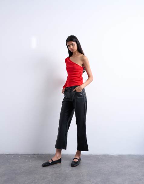 Topshop faux leather ankle grazer trouser in black - view 1