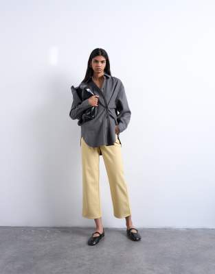 Topshop faux leather ankle grazer trouser in buttermilk-Yellow