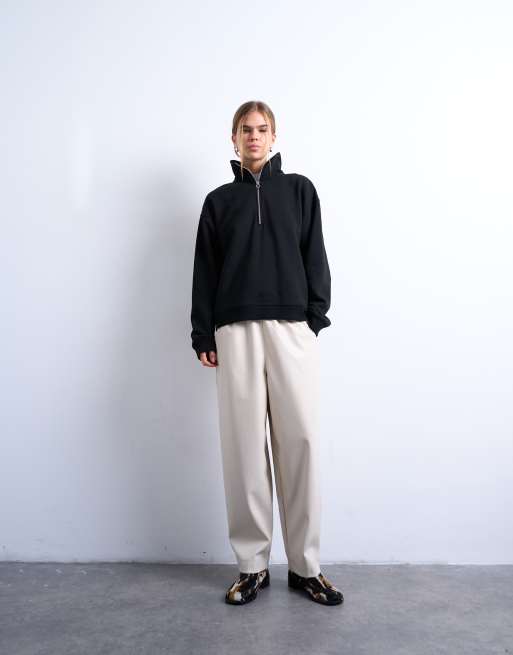 Topshop faux leather awk length pull on trouser in ecru