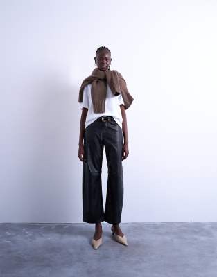 Topshop Faux Leather Barrel Leg Pants In Black