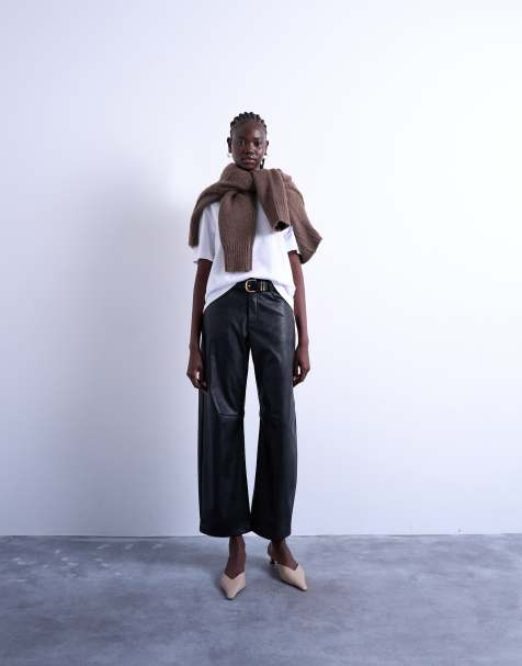 Topshop faux leather barrel leg pants in black - view 1
