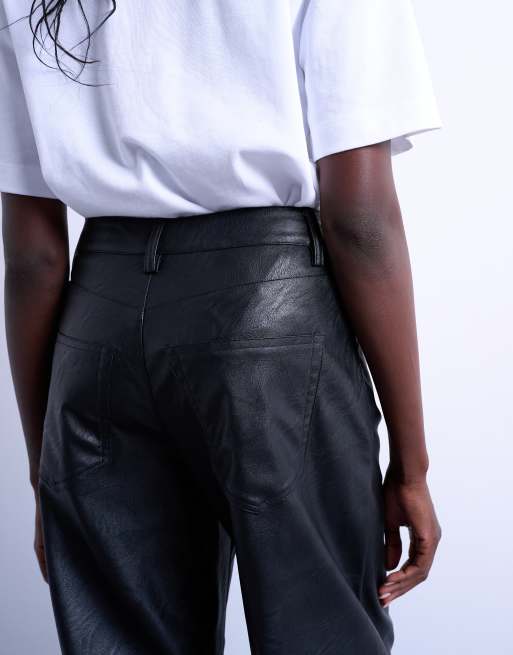 Topshop faux leather barrel leg pants in black