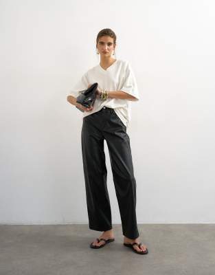 Topshop Faux Leather Barrel Leg Pants In Black