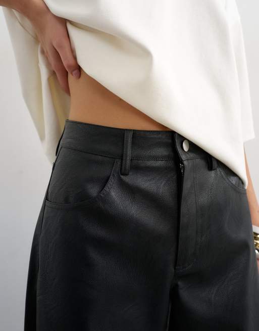 Topshop faux leather barrel leg pants in black, 4 of 5