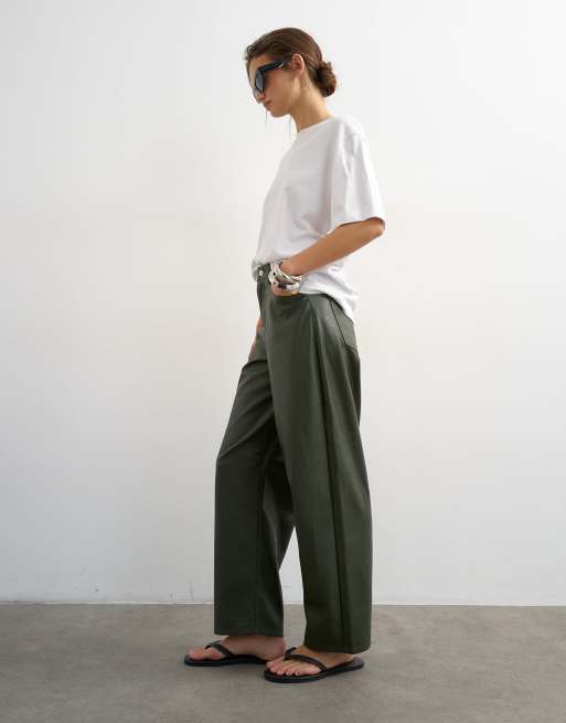 Topshop faux leather barrel leg pants in green, 2 of 5