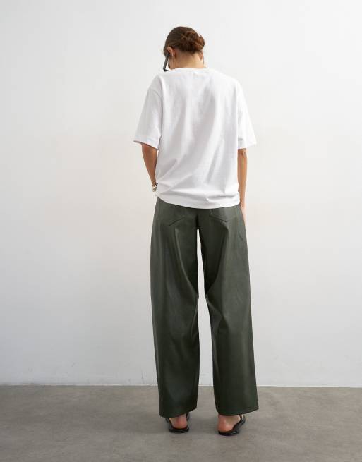 Topshop faux leather barrel leg pants in green, 3 of 5
