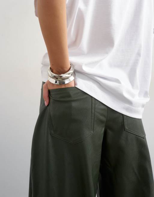 Topshop faux leather barrel leg pants in green, 4 of 5