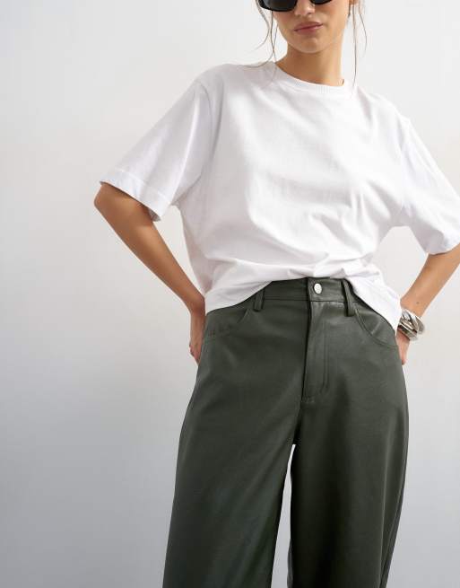 Topshop faux leather barrel leg pants in green, 5 of 5