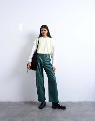 Topshop Faux Leather Barrel Leg Pants In Green