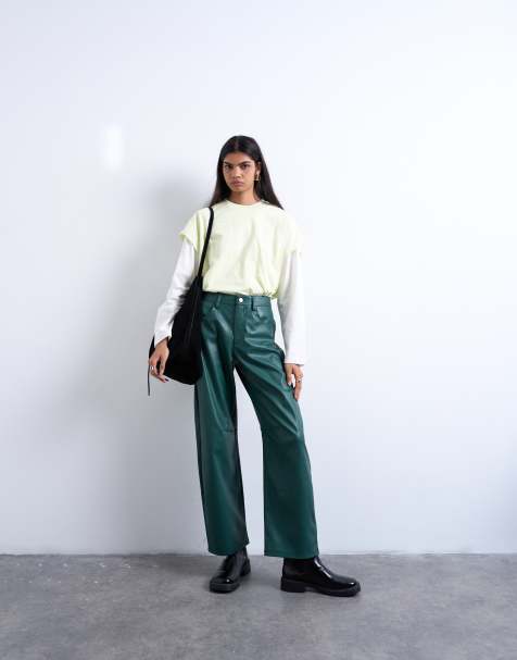 Topshop faux leather barrel leg pants in teal - view 1