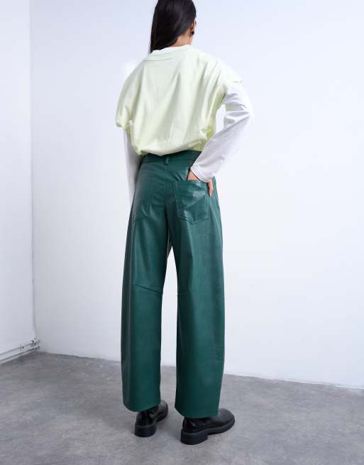 Topshop faux leather barrel leg pants in teal