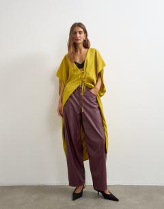 Faux leather barrel leg trouser in fig