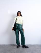 Topshop faux leather barrel leg trouser in teal