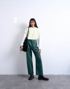 Faux leather barrel leg trouser in teal
