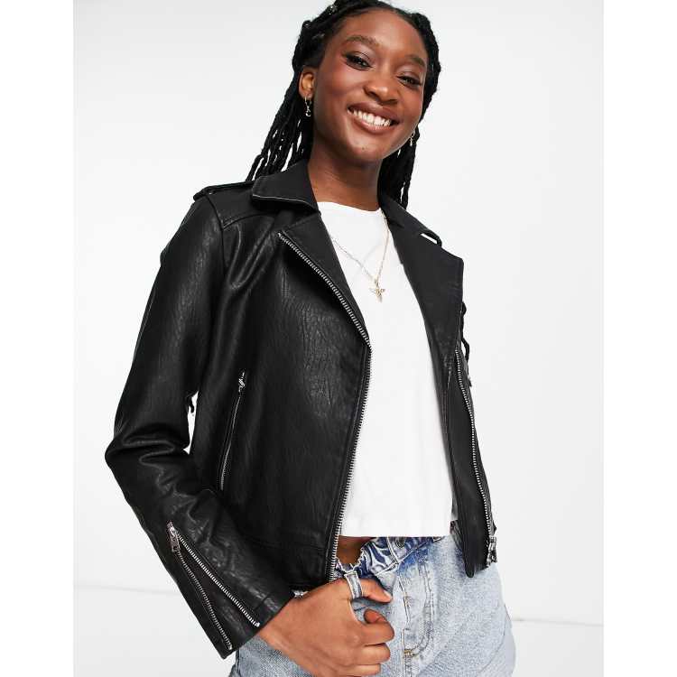 besøgende Kilde Watt Topshop faux leather biker jacket in black | ASOS