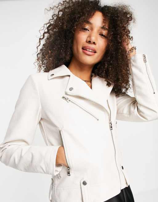 White faux leather outlet moto jacket