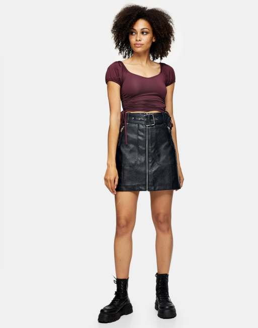 Topshop black 2025 leather skirt