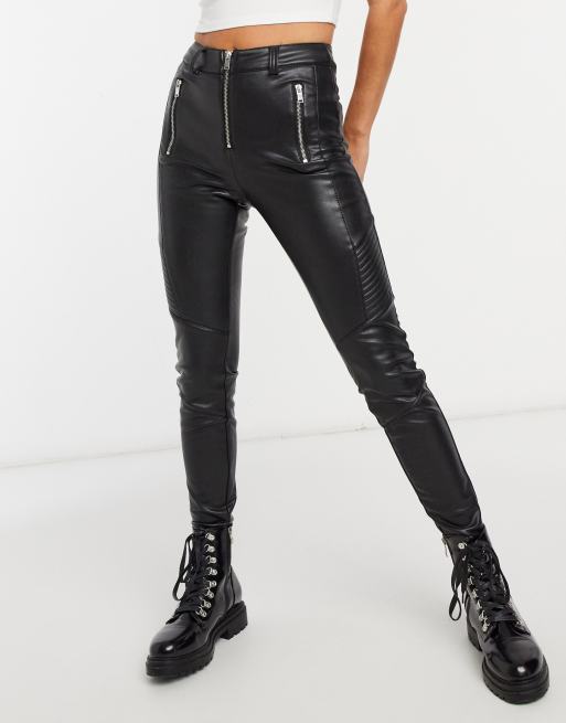 Topshop Petite faux leather biker trousers in black