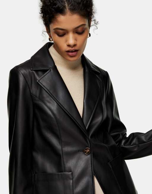 TOPSHOP Faux Leather Blazer in Black