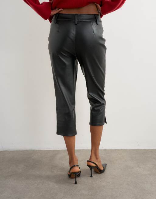 Topshop faux leather capri pant with side splits in black, 2 of 5