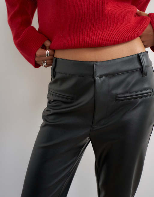 Topshop faux leather capri trouser with side splits in black, 5 of 5